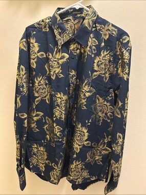 Hisdern Navy Floral Button-Down Shirt